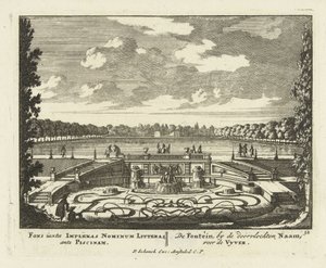 Fonte no grande lago nos jardins de Paleis Het Loo, 1695-1705