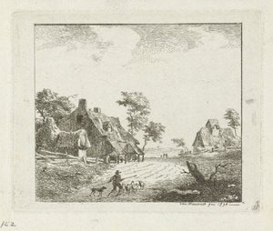 Paisagem com pastor e ovelhas em duas fazendas de Jan Izaak van Mansvelt