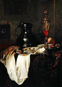 Natureza Morta com Tankard de Lata e Goblet com Tampa (óleo sobre painel de carvalho) de Jan Jansz Treck