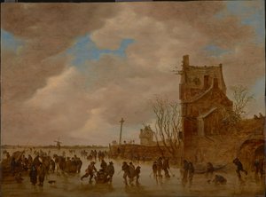 Prazeres do gelo em frente a uma torre de ponte, 1655 de Jan Josefsz Goyen van