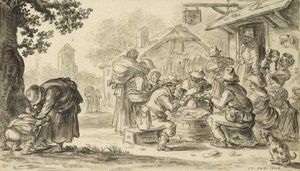 Um Farmers Card Game em frente ao Inn, 1624 (lápis, caneta e tinta e pincel sobre papel)