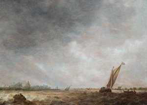 Cena de um estuário com embarcações em águas agitadas (óleo sobre painel) de Jan Josephsz van Goyen