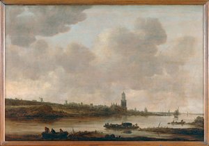 Vista de Rhenen, no Reno, com a igreja de Sainte-Cunera ...