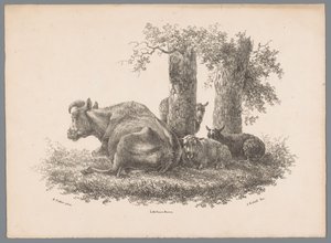 Uma vaca e três ovelhas Beesten Studien por J. Kobell após Paul Potter Nr. 1 (título da série) de Jan Kobell (III)