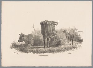 Mulher do produtor de leite, duas vacas e um carneiro
Besten Studien por J. Kobell depois de Paul Potter No. 1 (título da série) de Jan Kobell (III)