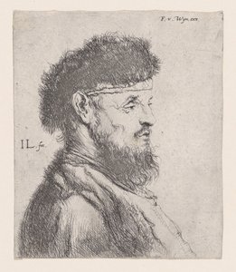 Busto de homem com gorro de pele, século XVII. de Jan Lievens