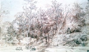 Paisagem com pessoa tocando flauta, c1627-1674 de Jan Lievens