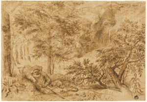 Paisagem com um pastor a dormir debaixo de uma árvore de Jan Lievens