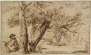 Paisagem com um desenhador à beira da floresta de Jan Lievens