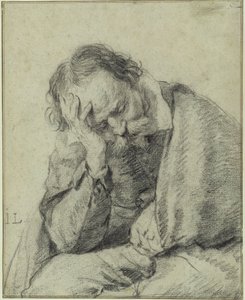Estudo de um homem que apoia a cabeça na mão direita de Jan Lievens