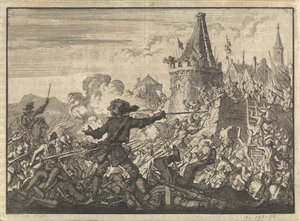 Repulsa da tempestade das paredes de Livron, defendida pelos Huguenotes, 1574 de Jan Luyken