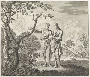 Emblema: aranha
Dois homens vêem uma teia de aranha de Jan Luyken