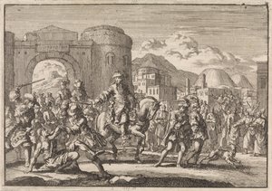 O enviado francês ao sultão entra em Jerusalém a cavalo, 1674 de Jan Luyken