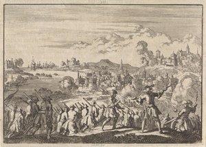 conquista francesa sob Pointis Cartagena na América do Sul de 1697 de Jan Luyken