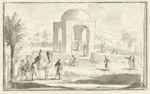 Vista de uma mesquita ou templo no deserto de Jan Luyken