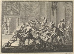 Duque de Guise assassinado no castelo de Blois, 1588 de Jan Luyken