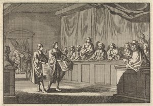 Os pastores reformados Gilly e Courdil leram uma declaração no sínodo em Sorges de que se converteriam à Igreja Católica, 3 de junho de 1683 de Jan Luyken