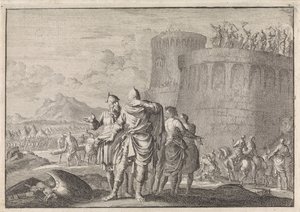 Hyrkanus, filho de Simão, vira as costas durante o cerco do castelo de Dagon de Jan Luyken