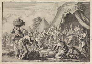 Os israelitas trazem seus objetos de valor para a construção do tabernáculo de Jan Luyken