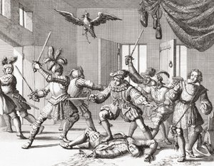John e Alexander Ruthven, tentando sequestrar ou matar James VI da Escócia de Jan Luyken
