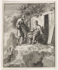 Eremita visitado por duas figuras de Jan Luyken