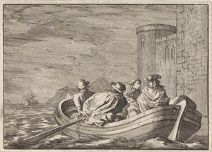 Rei James II foge à noite em um barco a remo, 1688 de Jan Luyken