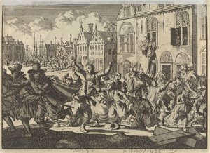 Revolta em Enkhuizen em que as casas dos vice-almirantes Kwast e Turk são destruídas, 1635 de Jan Luyken
