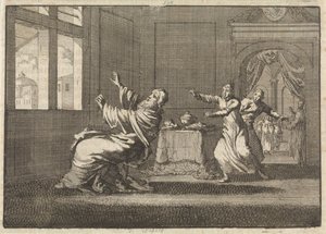 Papa Inocêncio XII cai para trás da janela do Quirinal logo após sua eleição, 1691 de Jan Luyken