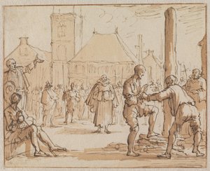 Pieter Bekjen sobe para a fogueira em Amesterdão em 1569 de Jan Luyken