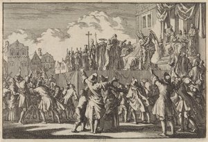 Cena de rua em Aberdeen zombando da religião católica, 1689 de Jan Luyken