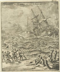 Naufrágio no Cabo da Boa Esperança, 1693 O Crashing of Three Ships no Cabo de Bonne Esperance (título no objeto) de Jan Luyken