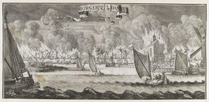 Vista da vila de Durgerdam, perto de Amsterdã, durante o incêndio de 1687 (gravura) de Jan Luyken