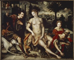 David e Bethsabee - Óleo sobre madeira de Jan Massys or Metsys