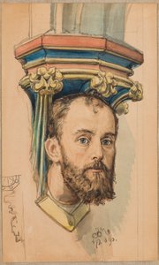 Cartela para a policromia da Igreja de Santa Maria - Consola em forma de cabeça masculina (retrato de T. Stryjeński) de Jan Matejko