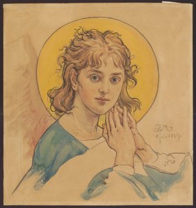 Busto de um anjo, projeto de policromia para a Igreja de Santa Maria, em Cracóvia