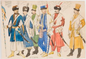 Estudos de figurino - Uma série de personagens masculinos em uniformes militares de Jan Matejko