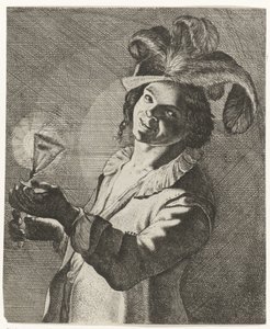 Menino sorridente com um copo na mão de Jan Matham (possibly)