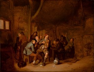 Figuras fumando e tocando música em uma pousada, c.1640 (óleo no painel) de Jan Miense Molenaer