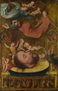 A Cabeça de São João Batista, com Anjos de Luto e Putti, no início do século XVI. de Jan Mostaert