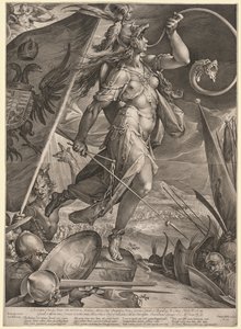 Bellona liderando os exércitos do imperador contra os turcos, 1600. de Jan Muller