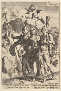 Hércules Sendo Mostrada a Estrada Montanhosa para o Templo da Fama Imortal na Companhia..., ca. 1591. de Jan Muller