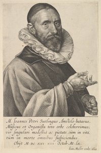 Retrato de Jan Pietersz Sweelinck, organista e músico em Amsterdã, 1624. de Jan Muller