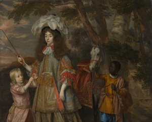 Retrato de Maria de Orange (1642-1688), com Hendrik van Zuijlestein (d. 1673) e um Servo, 1665