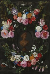 Cartouche Decorado com Swags e Sprays de Flores de Jan Philip van Thielen