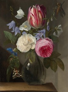 Rosas e uma tulipa em um vaso de vidro, c. 16501660. de Jan Philips van Thielen