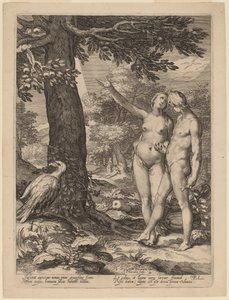 Adão e Eva antes da Árvore do Conhecimento de Jan Pietersz Saenredam after Abraham Bloemaert