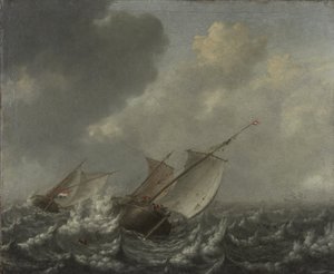 Embarcações em um mar agitado, de 1620