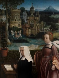 Detalhe do Doador com São Nicolau e Mulher do Doador com São Godeliva, c.1515-21 (óleo sobre painel) de Jan Provoost