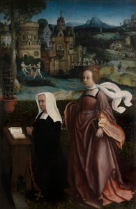 Detalhe do Doador com São Nicolau e Mulher do Doador com São Godeliva, c.1515-21 (óleo sobre painel) de Jan Provoost