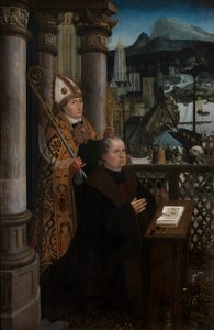 Detalhe do Doador com São Nicolau e Mulher do Doador com São Godeliva, c.1515-21 (óleo sobre painel) de Jan Provoost